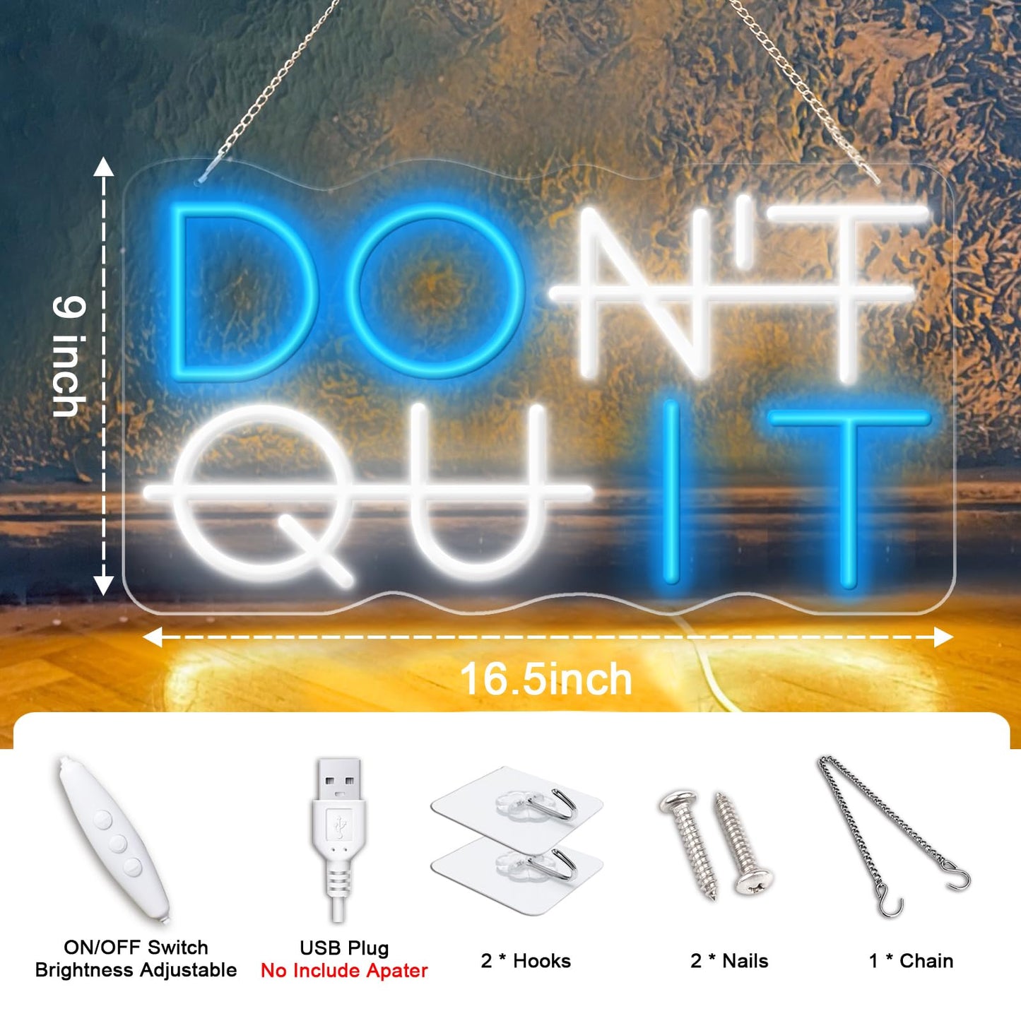 KENFARI Led Neon Signs,Don't Quit Neon Sign Office Room Yoga Gym Room Man Cave Gamer Room, Powered by 5V USB with Dimmable Switch
