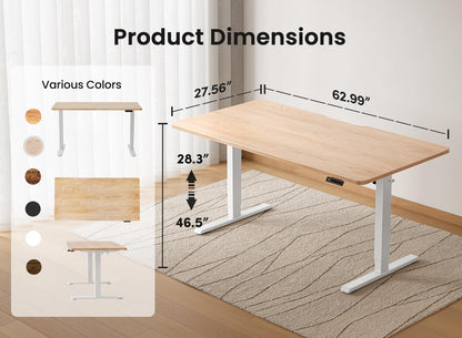 BANTI 63 × 28 Inches Standing Desk, Ergonomic, Electric Height Adjustable, Sit and Stand Up, Computer Desk with a Deeper Desktop, White Frame/Maple Top