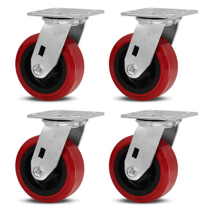 NINOSO Heavy Duty Casters, 5" Industrial Swivel Casters, Polyurethane Tread on Polypropylene Core, Casters Set of 4 with Load 3200lbs Capacity, Caster Wheels for Cart Toolbox (4 Swivel)