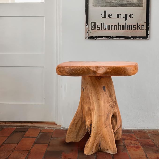 Small Side Table, Unique Design Live Edge Wood Stool, Freeform Natural Plant