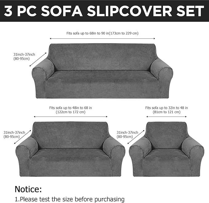 Peryiter 3 Pcs Couch and Loveseat Covers Set Sofa Cover