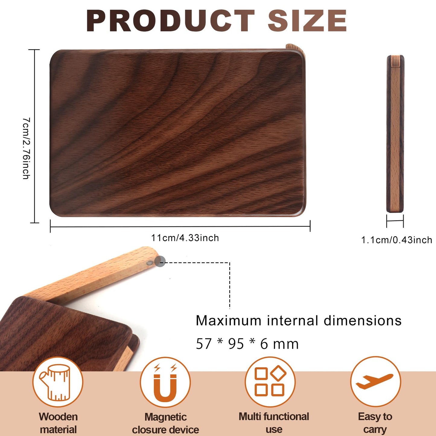 YOYAI Wood Business Card Holder Case Magnetic Closure Portable Lightweight Handcrafted Wooden Card Carrier