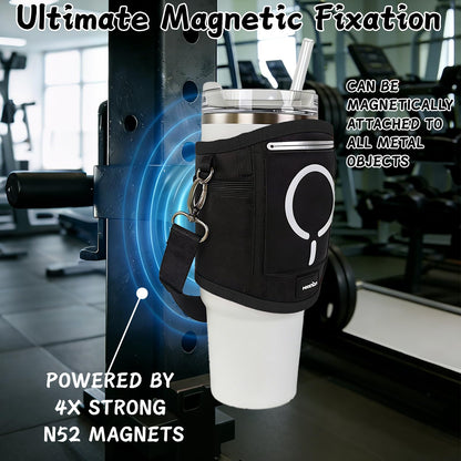 NAIDUNS Magnetic Gym Water Bottle Bag with Strong Magnetic Phone Holder, Pockets for Keys, Cards & Bluetooth Earbuds, Essential for Gym and Golf Cart, Unisex, Water Bottle Not Included