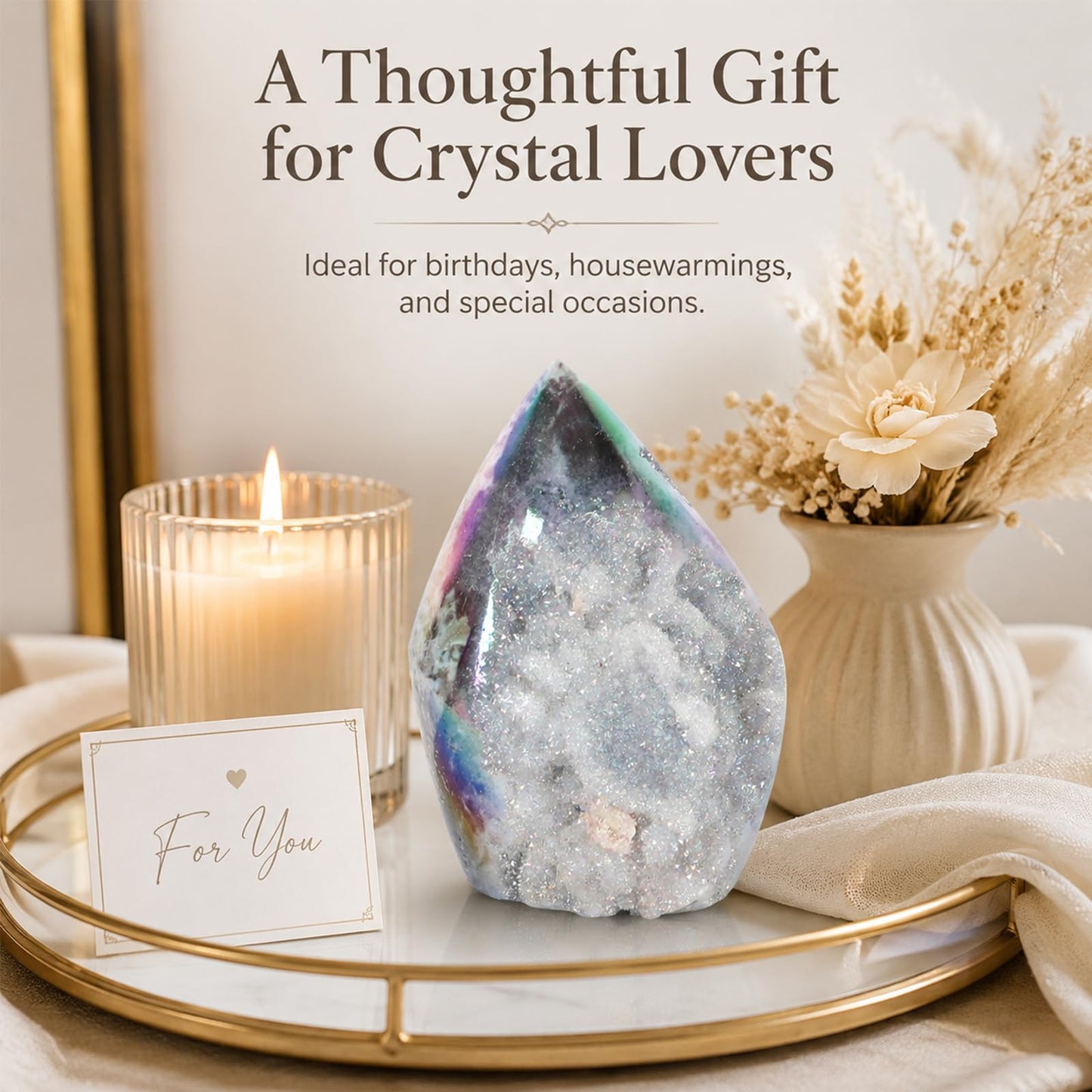 GYHPD 0.44-0.66 LB Aura Angel Sphalerite Crystal Cluster Chunk - Aura Geode Crystal Tower - Crystal Ornament Collection Gift - Witch Altar Decor - Home Decoration Crystal Specimen