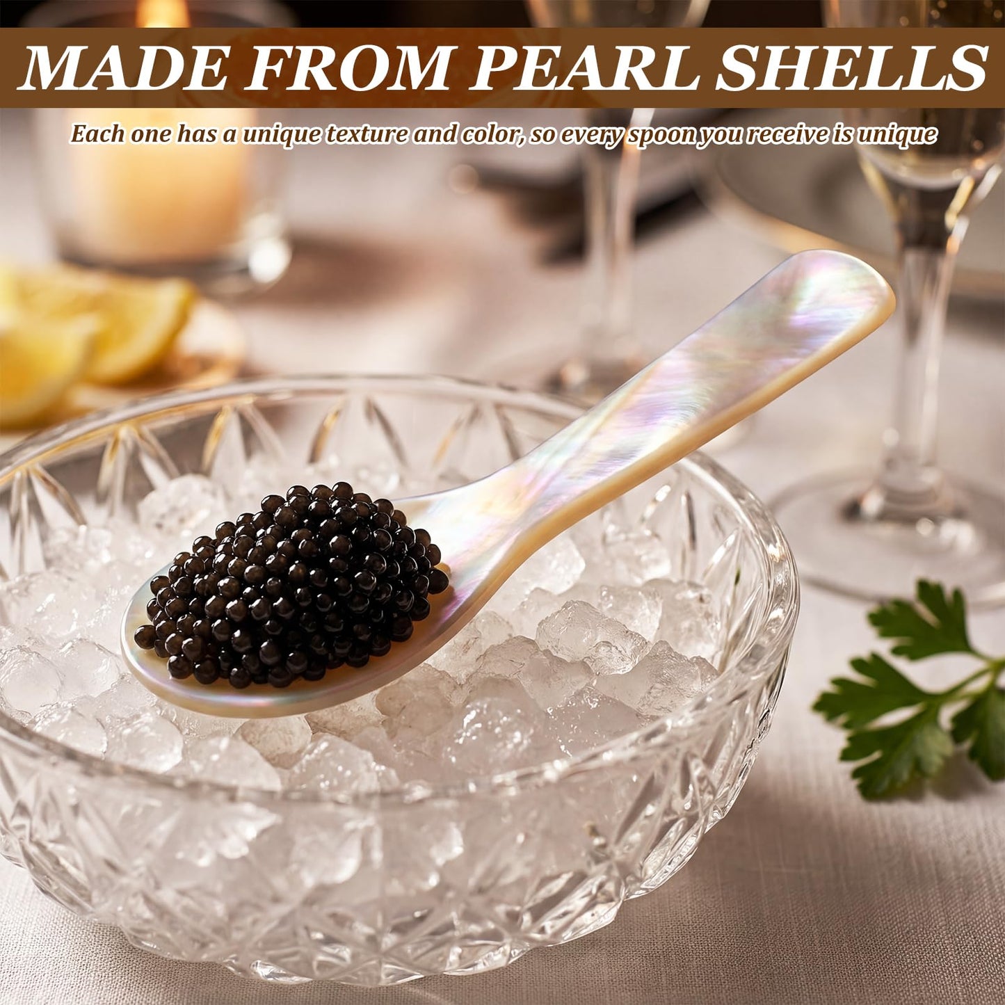 24Pcs Caviar Spoon,Mother of Pearl Spoons for Caviar, Set of 12PC 3.54 inch &12PC 2.83 inch Shell Spoon, Handcraft Round Handle for Caviar, Egg, Ice Cream, Salt, Coffee Serving, Restaurant Serving Set