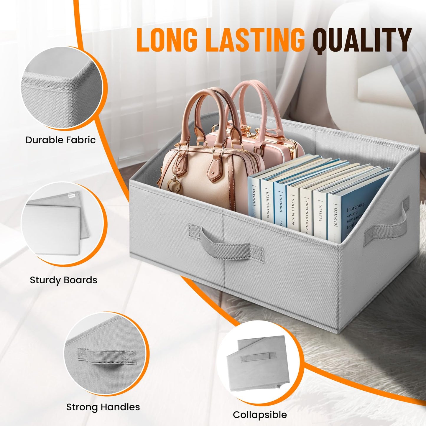 Criusia Closet Organizers Bins 12 Pack - Large Closet Shelf Organizer with Handles - Fabric Trapezoid Home Organization and Storage Baskets for Organizing Clothes Toy Blanket Towel Purse Hats