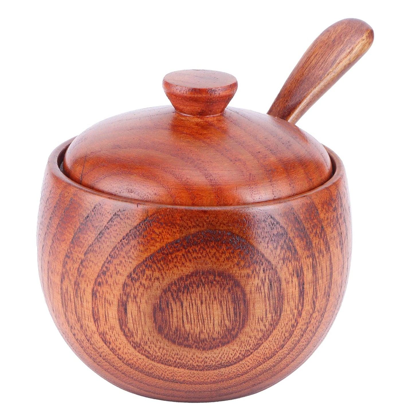 Agatige Wooden Salt Box with Lid Spoon, Vintage Salt Container Shaker Seasoning Container Cooking Utensil Sugar Holder for Kitchen, Serving, Condiment, 3.3x3.5in