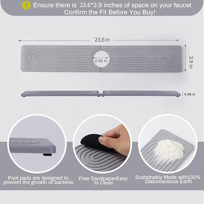 Stone Faucet Mat for Kitchen Sink，Super Absorbent Diatomite Fast Drying Stone