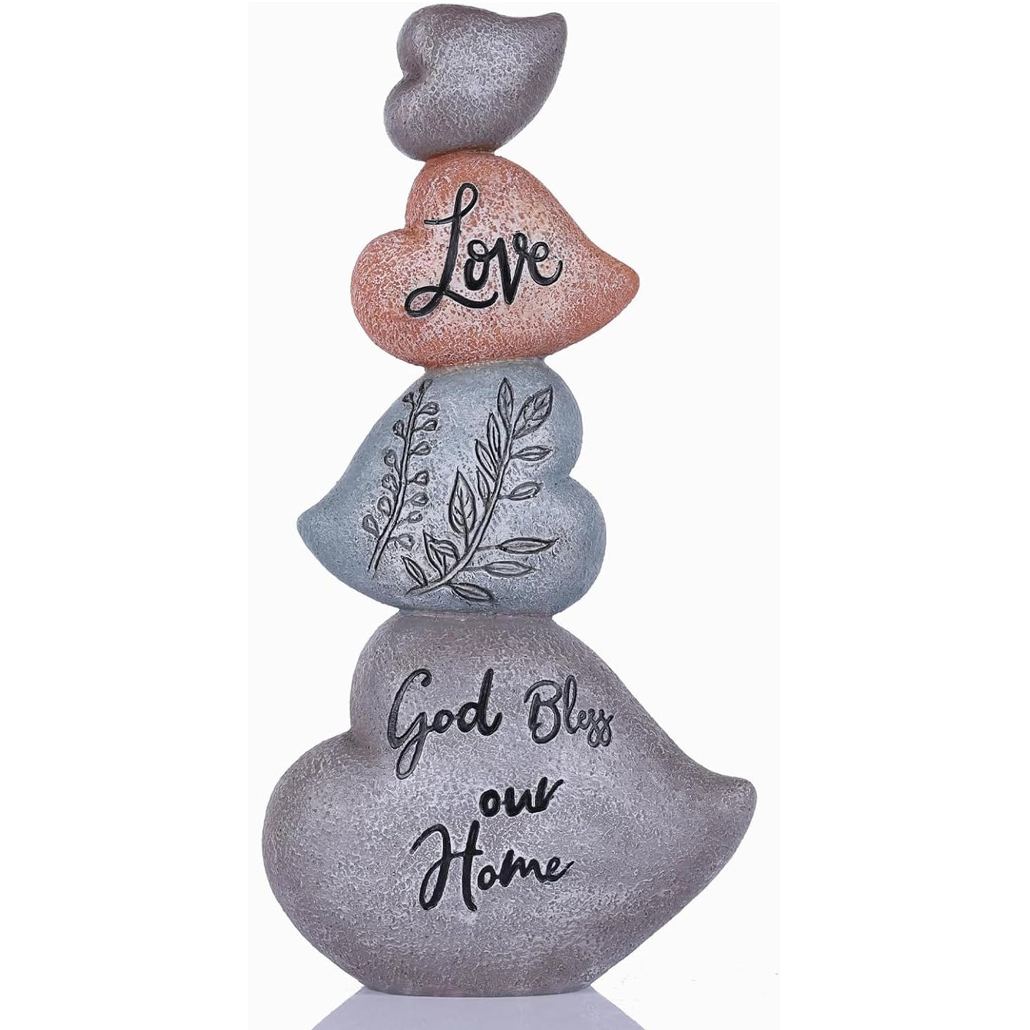 WUBIANJIE Cairn Rock Sculpture Stacked Ornament Decor, Resin Rock Decor for Fish Tank, Terrarium or Shelf, Tabletop Zen Garden Statue, God Bless Our Home Accent