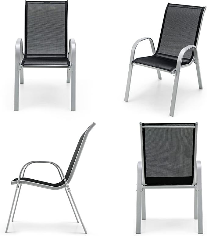 Giantex Set of 4 Patio Chairs, Stackable Outdoor Dining Chairs, 330 LBS Capacity, All Weather Resistant, Heavy Duty Rustproof Metal Armchairs, Lawn Chairs for Front Porch Yard Pool Garden