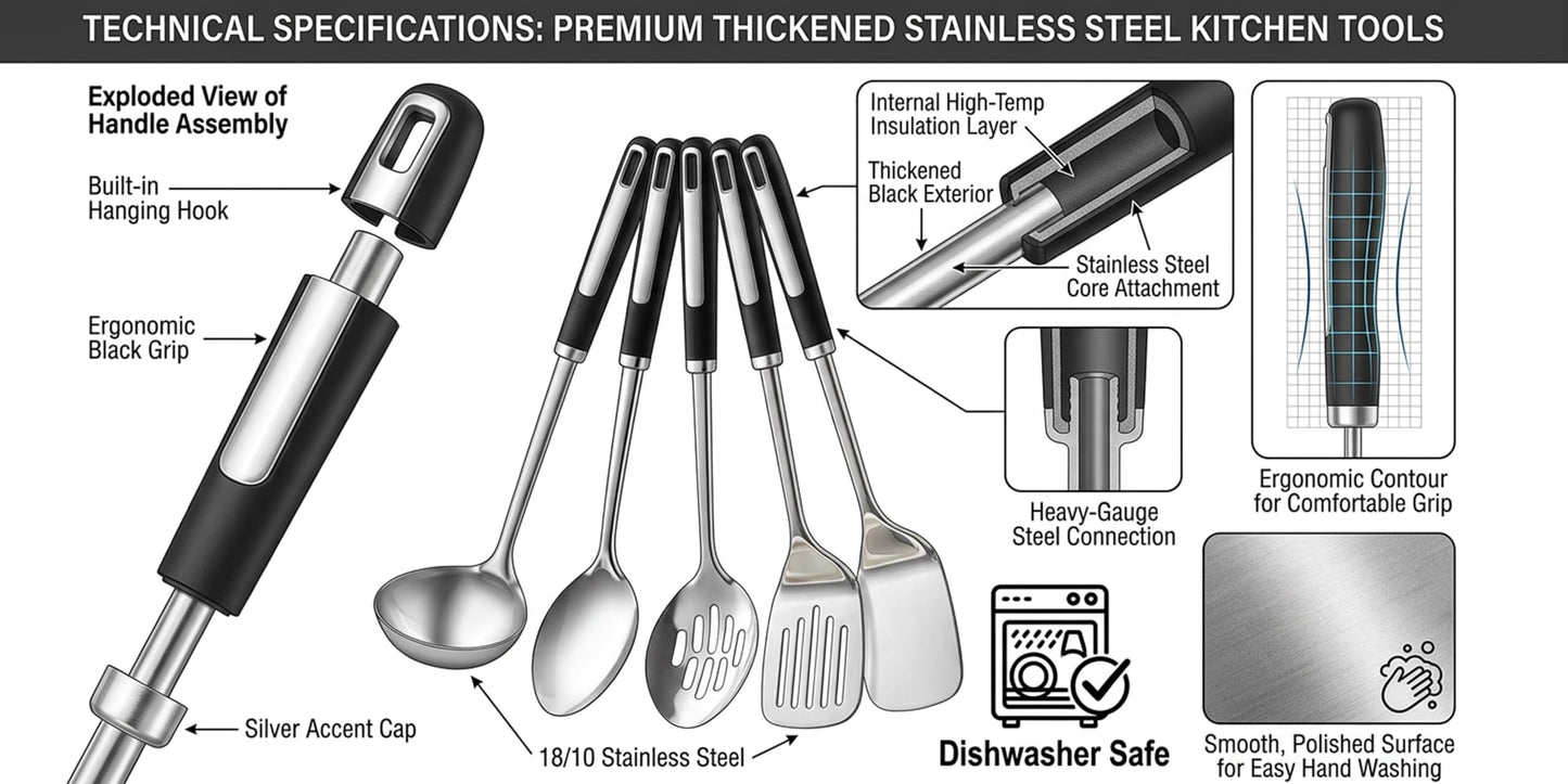 Stainless Steel Cooking Spoons Set, Large Serving Spoons Stainless Steel with Soup Ladle, Solid Spoon & Slotted Spoon, 3-Piece Thickened Metal Cooking Spoon for Kitchen Serving & Cooking