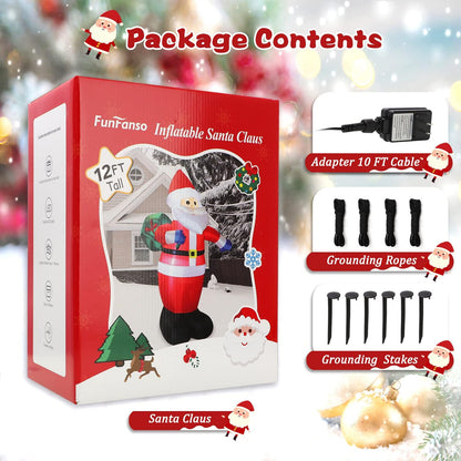 12 Feet Giant Christmas Inflatables Santa Claus Outdoor Decorations, Blow Up Huge Santa Claus with Gift Bag, Built-in Bright LED Lights, Xmas Santa Outside Decor for Holiday Party Yard Garden Lawn