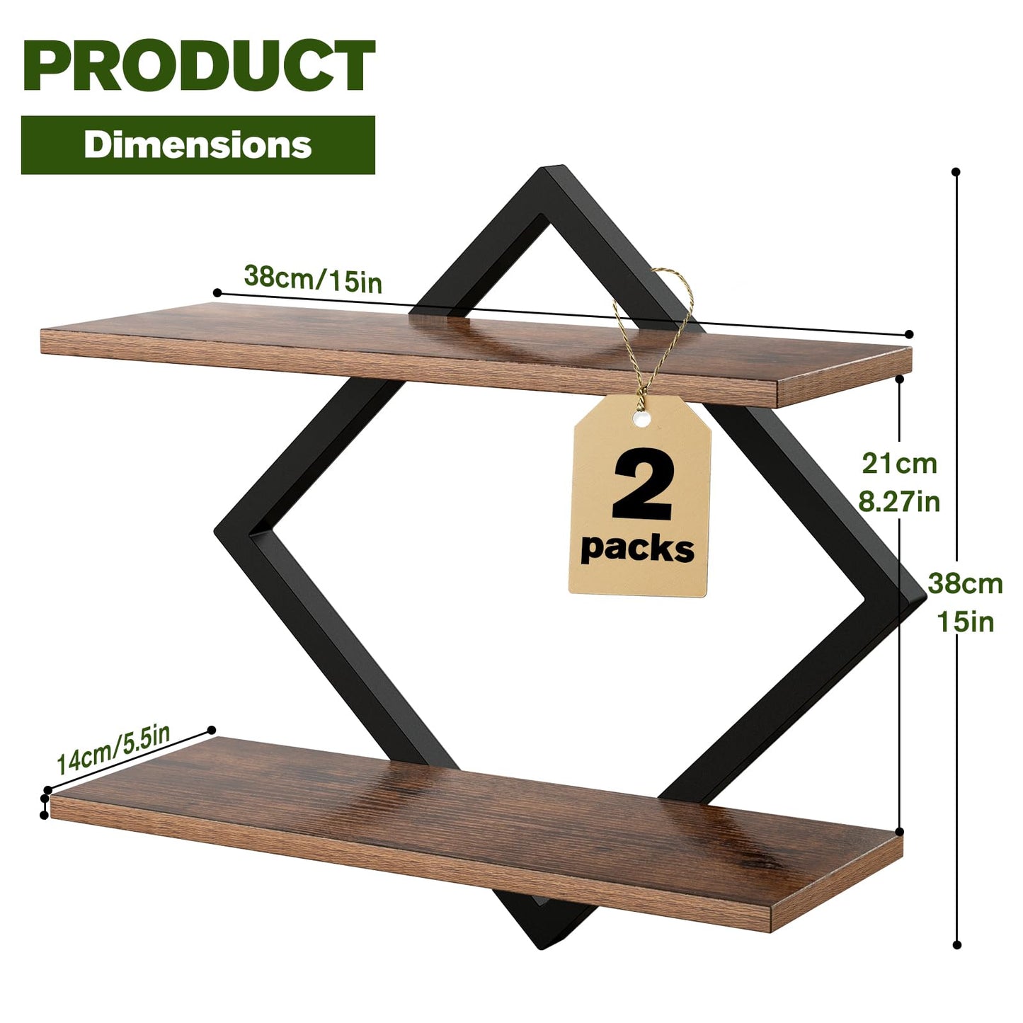 TALVADI Set of 2 Floating Shelves for Wall Planters for Indoor Plants Wall Plant Holder Plant Stand Indoor for Small Plant Window Plant Hanging Wall Shelves for Living Room Bedroom Bathroom (Brown)