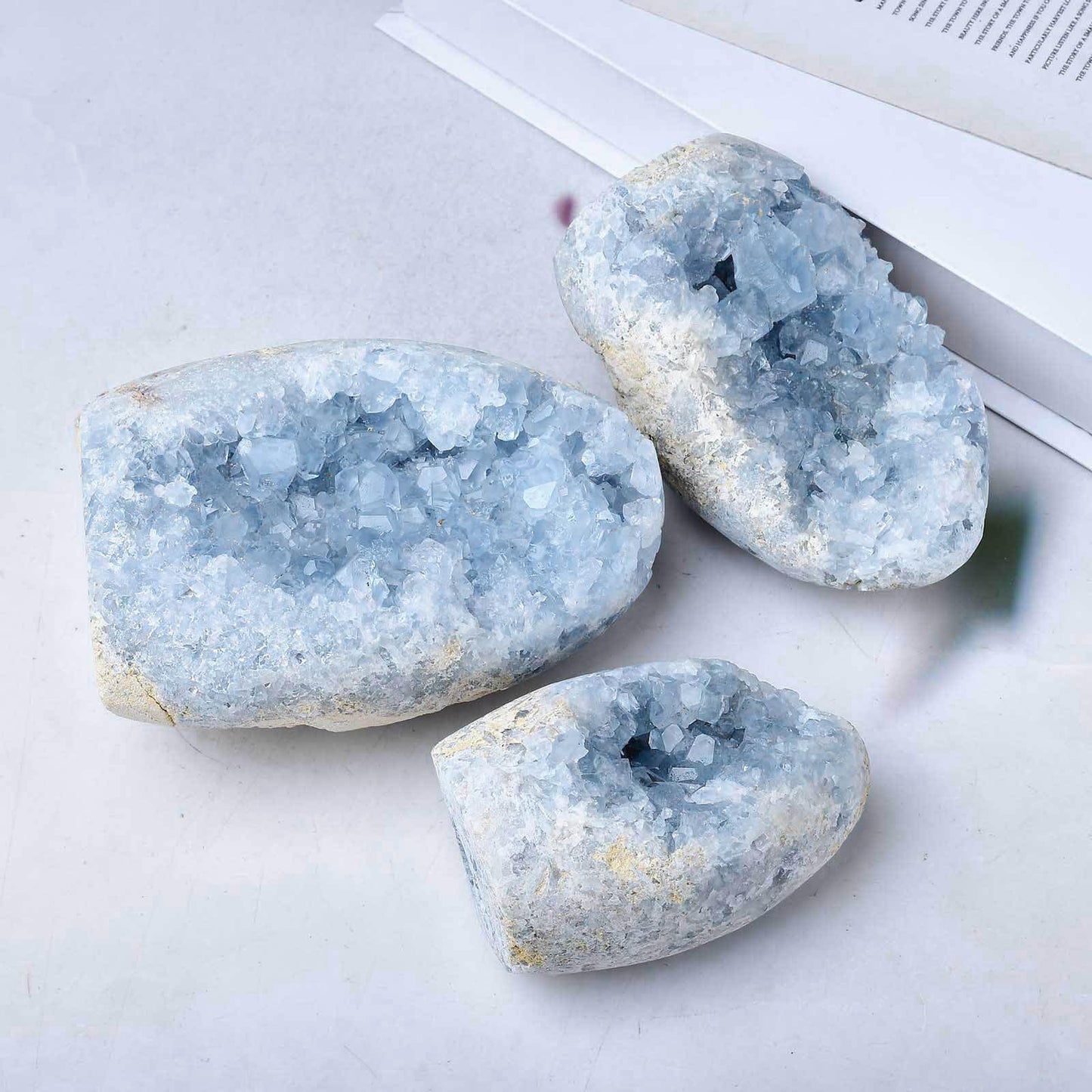 FZBHRO Large Blue Celestite Cluster Geode Healing Crystal Stone Collection Mineral Specimen Home Office Decor Meditation Gifts 1.7-2.2 Pound