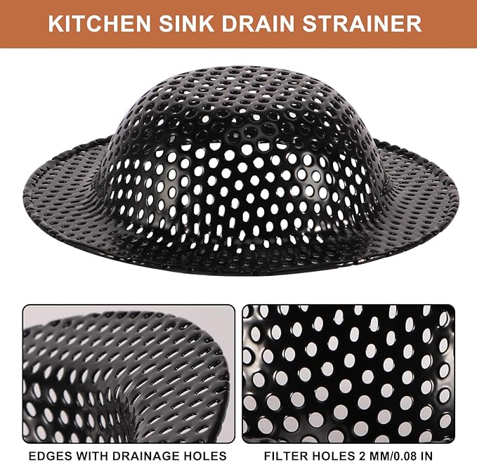2 Pcs Black Stainless Steel Mesh Sink Drain Strainer, 4.45" Top/2.95" Kitchen
