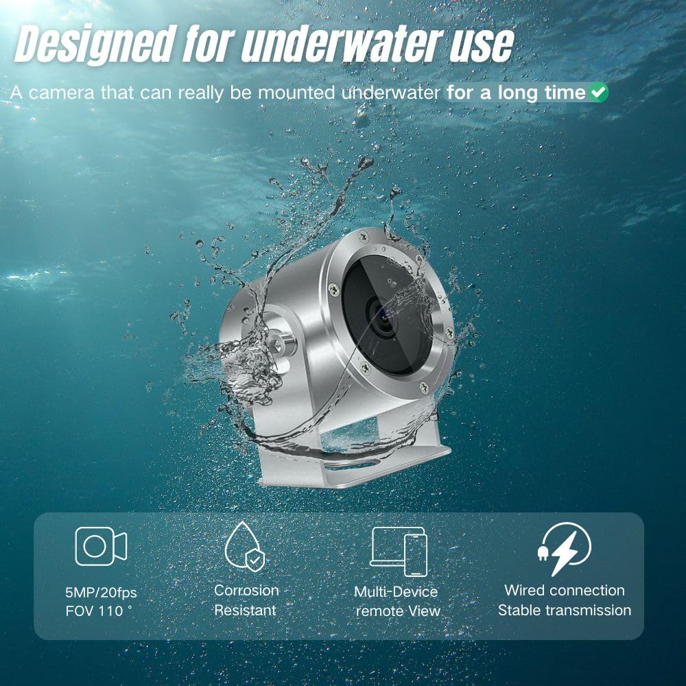 Barlus Underwater Camera, Aquarium Live Streaming Pond 5MP Camera with 32ft Cables