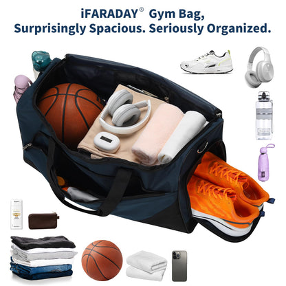 iFARADAY 52L Men's Gym Bag with Shoe Compartment - 24-inch Duffle Bag for Travel, Sports, Fitness & Workout (Navy Blue)