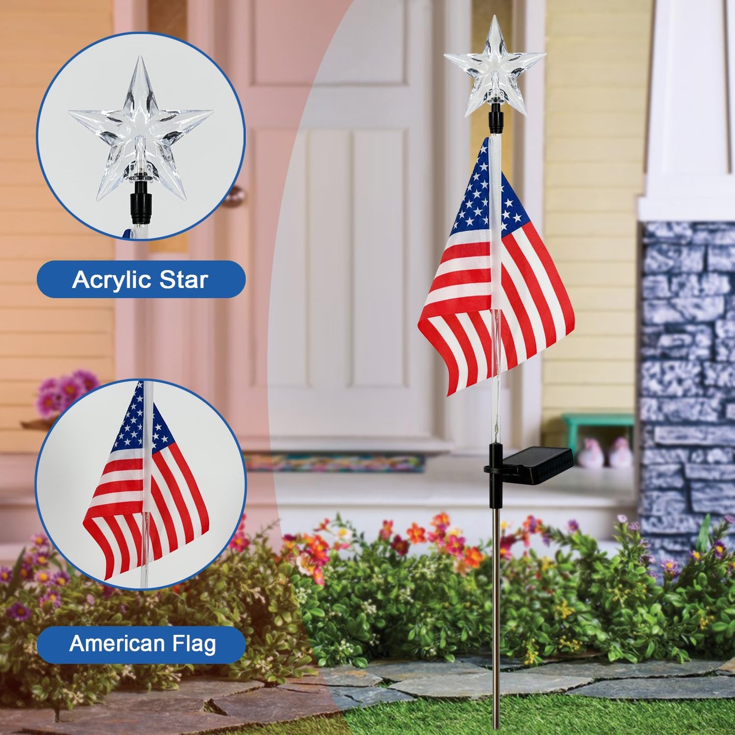 4th of July Decorations Outdoor,3 Pack American Flag for Outside Garden Stakes,Patriotic Solar Lights Outdoor Pathway,Yard,Lawn,National Day