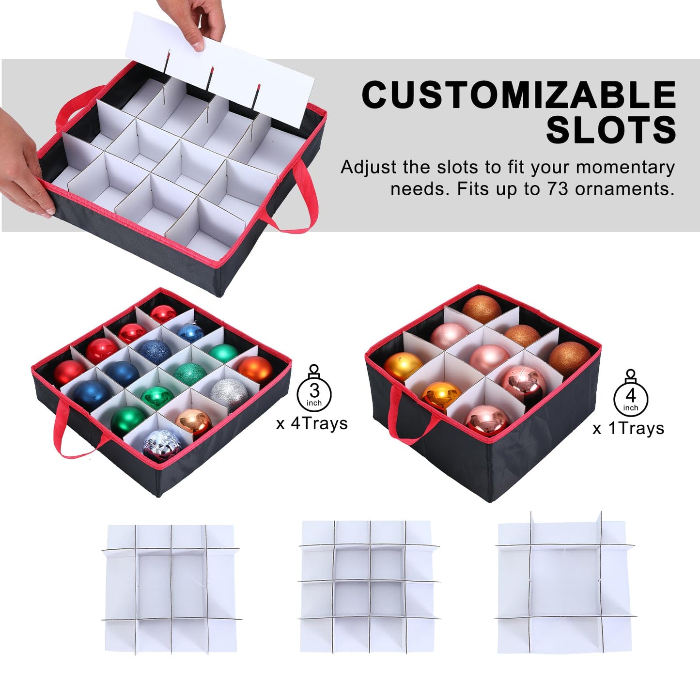 BIEBOS Large 2-in-1 Christmas Ornament Storage Box - High Capacity Storage, Easy Organization Protect Your Holiday Decorations (Black)