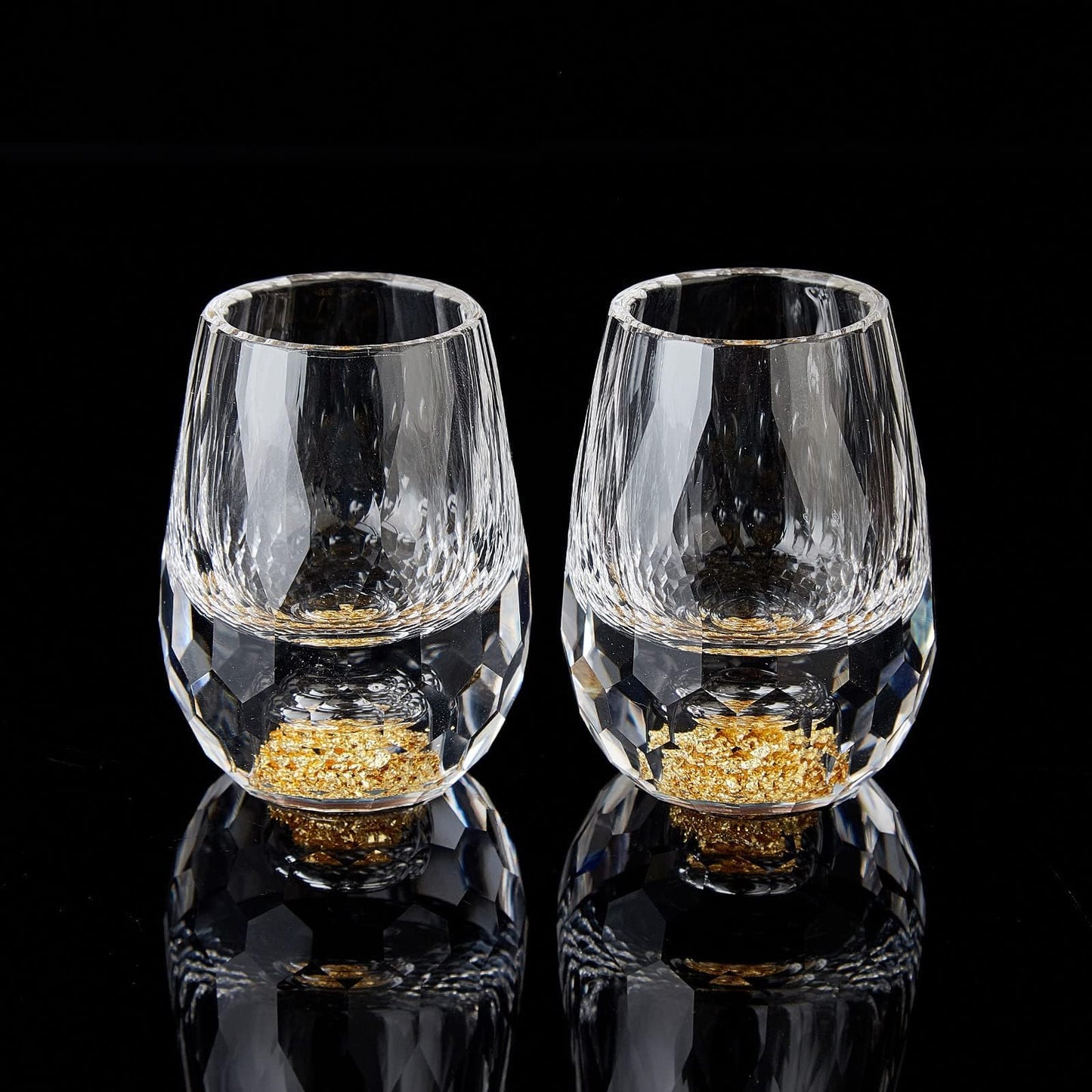 DUJUST Diamond Shot Glasses (1.5oz), Crystal Shot Glass Set Decorated with 24K Gold Leaf Flakes, Luxury & Cute Shot Cups, BPA-Free & Lead-Free, Perfect for Décor & Collection, Gift Choice - 2 pcs