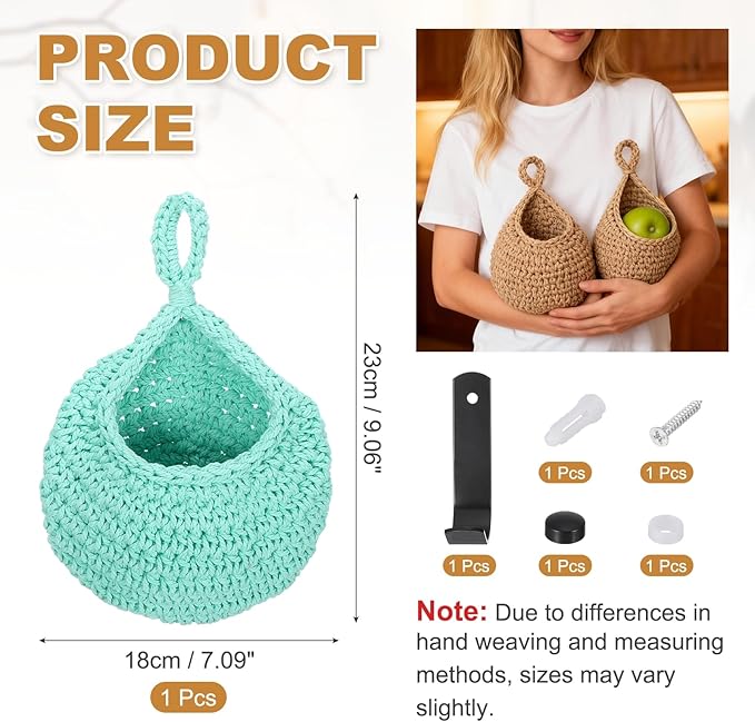 uxcell Hanging Fruit Baskets for Kitchen, Hand-Woven Wall Hanging Storage Jute