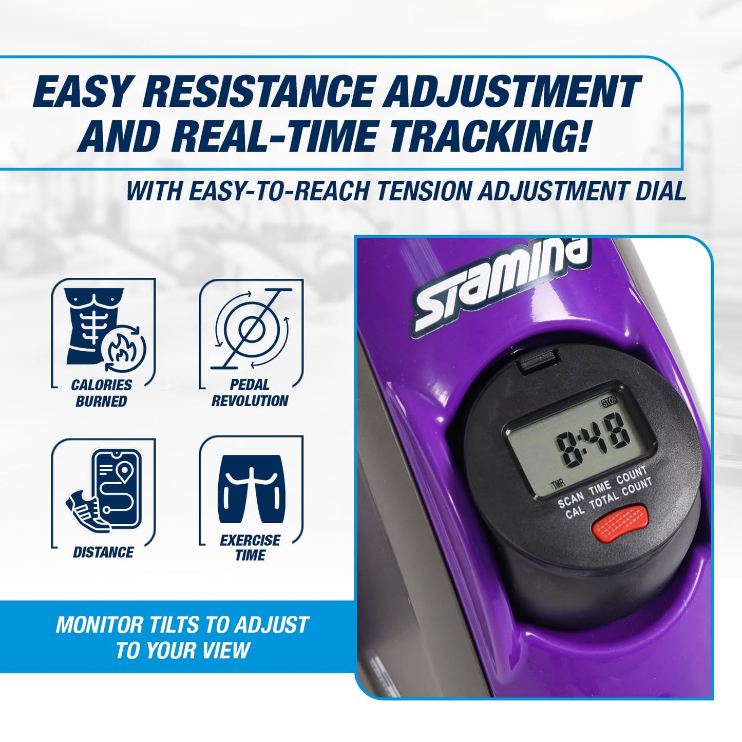 Stamina Mini Exercise Bike with Smooth Pedal System - Portable Pedal Exerciser - Cardio Equipment Fitness Bike - Stationary Bike for Home Workout - Purple