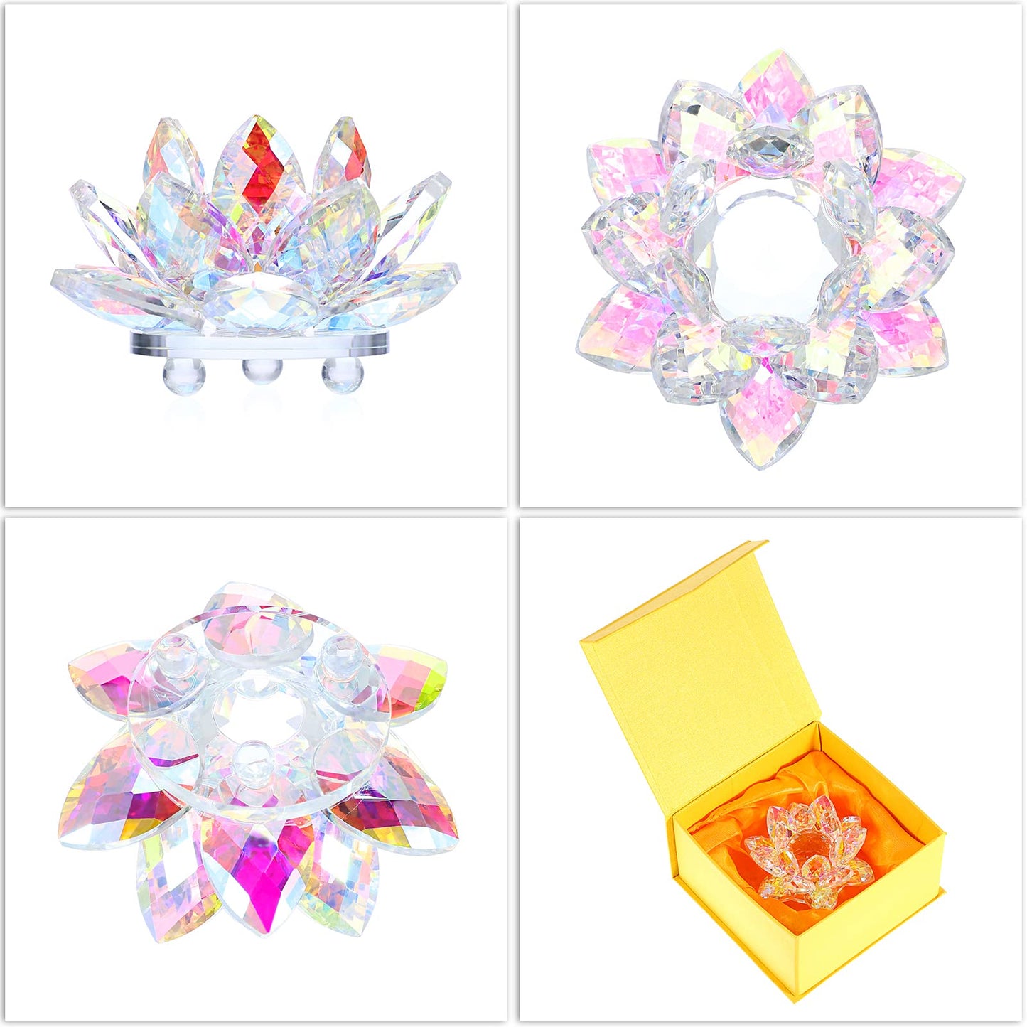 OwnMy 3 Inch Sparkle Crystal Lotus Flower Figurines Decorative Lotus Flower Ornament, Glass Lotus Feng Shui Decor Crystal Flower Paperweight for Home Office Tabletop Centerpieces