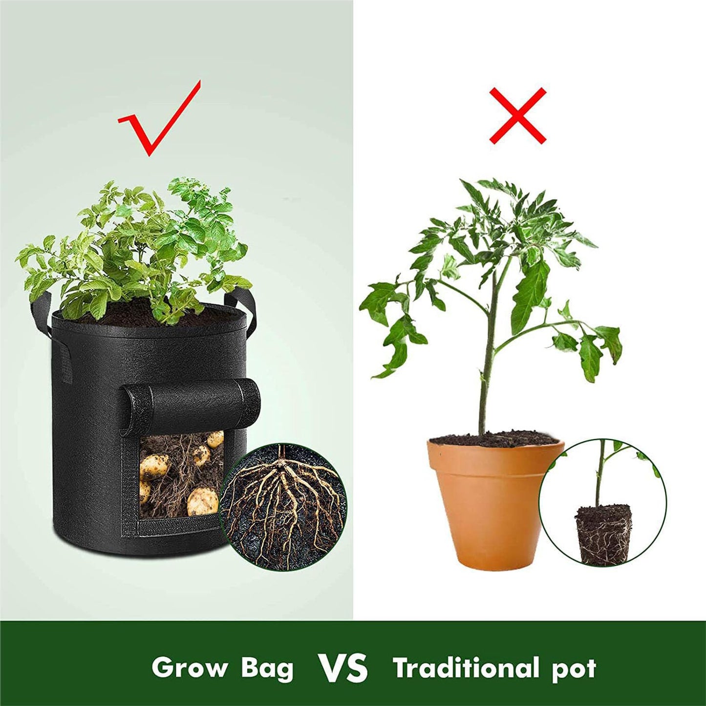 xingjieyun 3 Pack of 5-Gallon Potato Planting Bags with Harvest Viewing Window, Thickened Breathable Non-Woven Planters with Handles - Ideal Fabric Planting Containers for Plant Potatoes (Black)