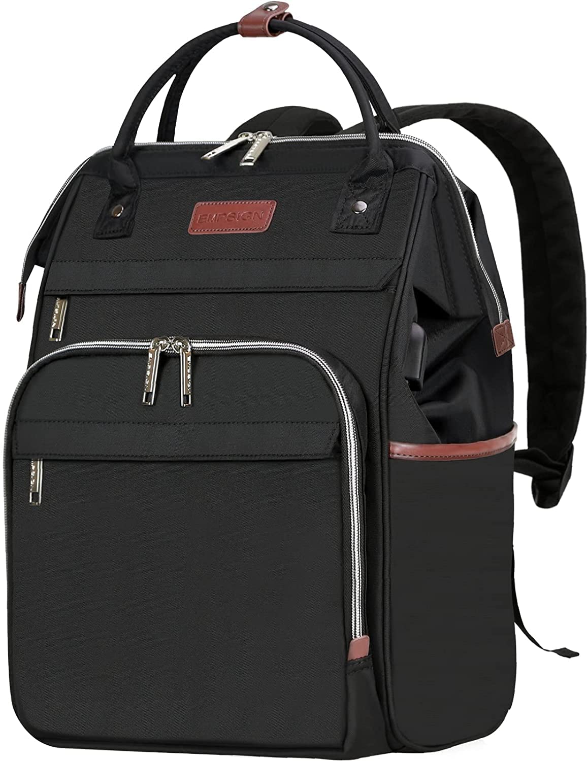 EMPSIGN Laptop Backpack for Women, 15.6 Inch College School Backpack, Laptop Rucksack Casual Daypack Wide Open, Water Repellent Travel Business Work Bag Computer Bookbag with USB Port, Black