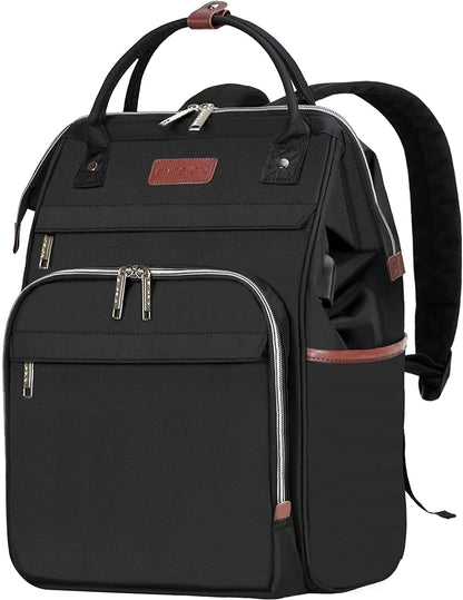 EMPSIGN Laptop Backpack for Women, 15.6 Inch College School Backpack, Laptop Rucksack Casual Daypack Wide Open, Water Repellent Travel Business Work Bag Computer Bookbag with USB Port, Black