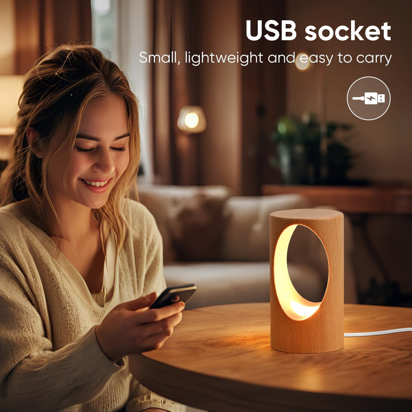 YIEONSHION LED Wooden Desk Lamp, Dimmable Bedside Night Light for Bedroom, Creative Home Décor Table Lamp, Warm Ambient Lighting, Unique Housewarming Gift