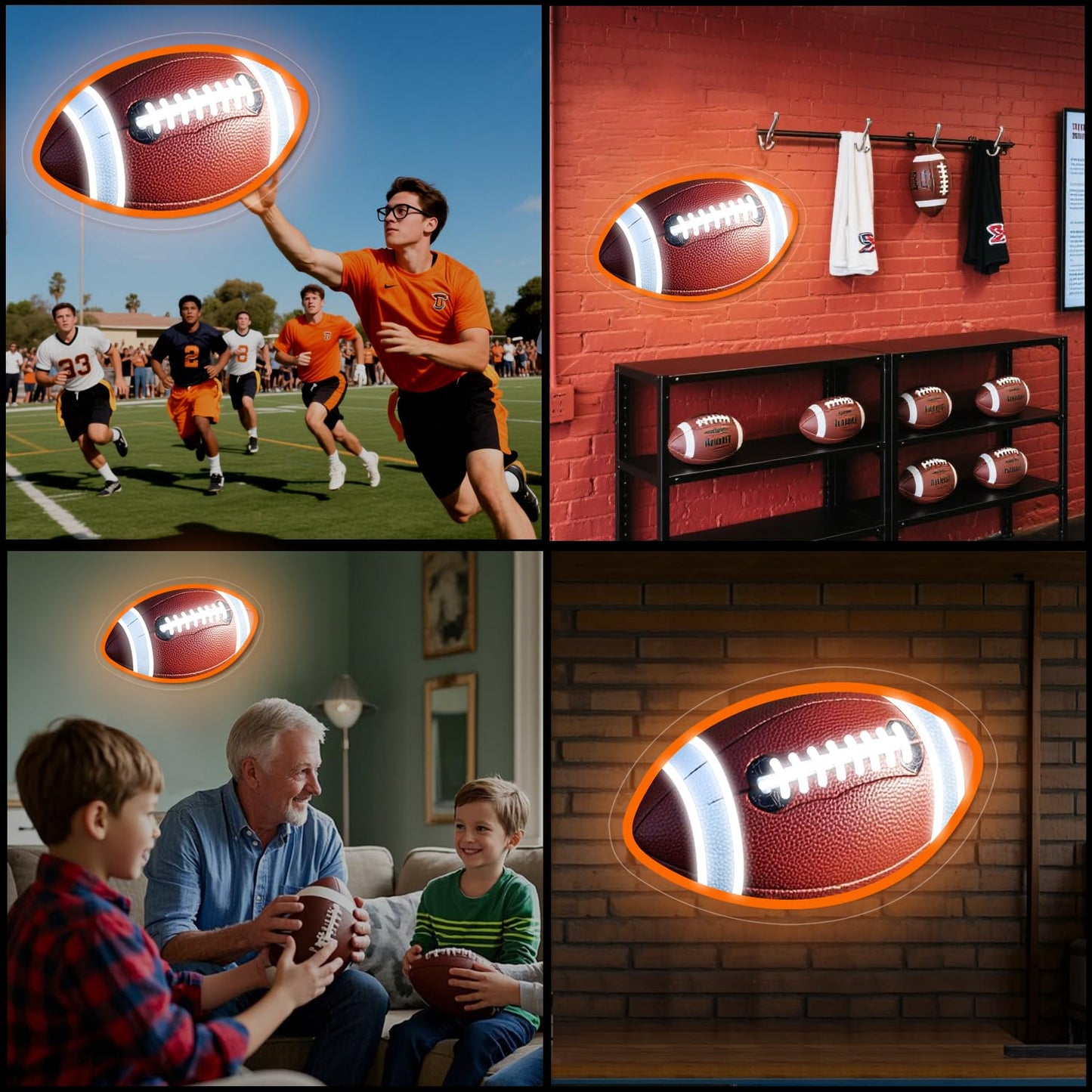 Football Neon Sign Football Shaped LED Light for Wall Decor Dimmable USB Powered Sign for Bedroom Man Cave Game Sports Room Football Gifts for Boys Fans