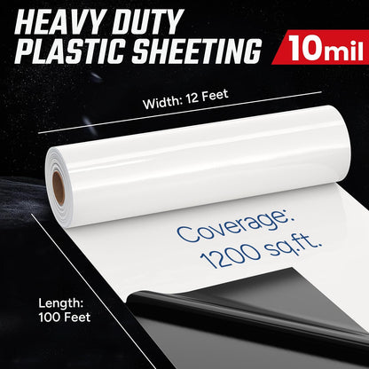 Crawl Space Vapor Barrier - 10 Mil Vapor Barrier - (12' x 100'), Tear Resistant, Heavy Duty Vapor Barrier Plastic, Drop Cloth Moisture Barrier Plastic Sheeting Covering for Crawlspace Encapsulation