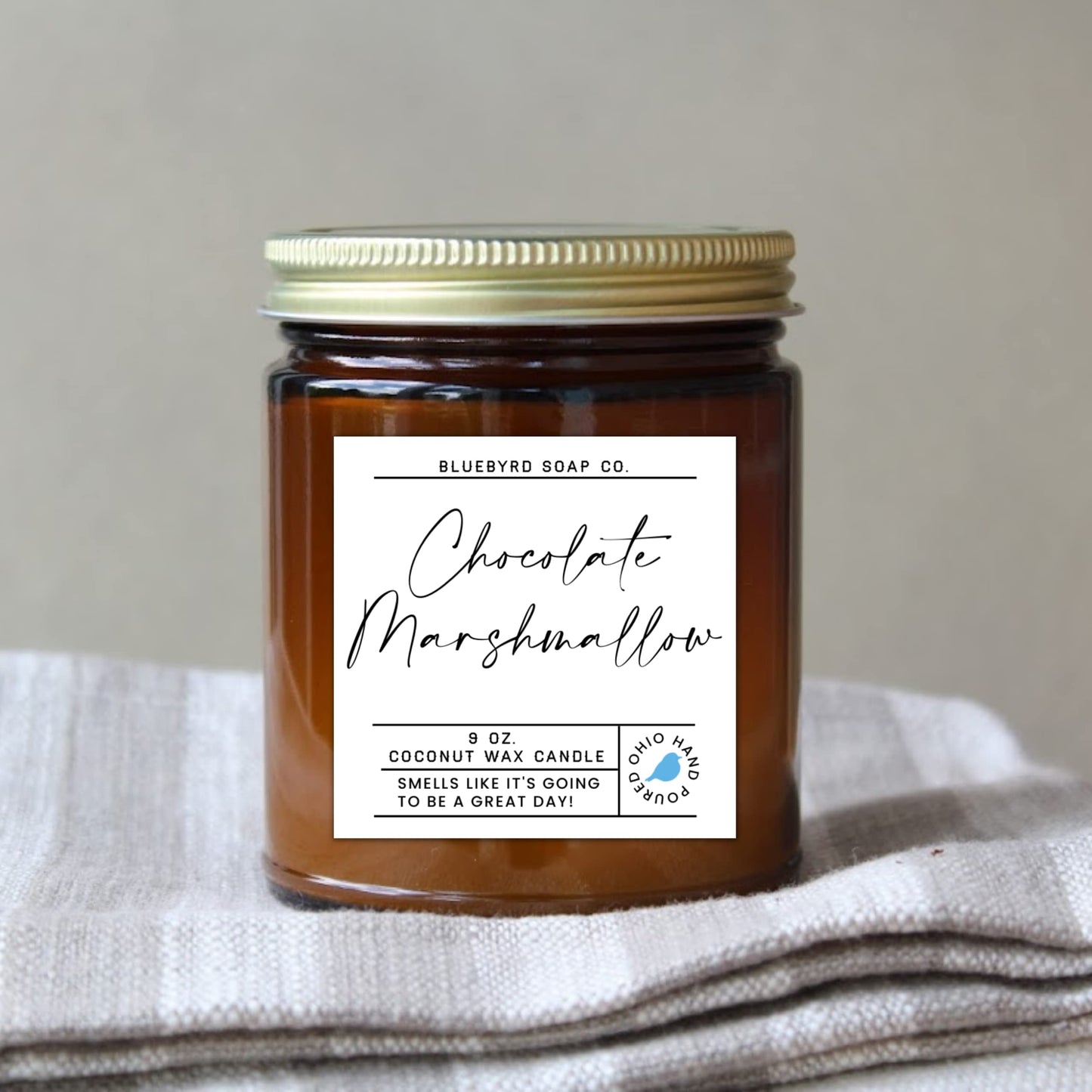 Bluebyrd Chocolate Marshmallow Candle Jar 9oz | Hot Cocoa Scented Candle | Healthy Coconut Wax Hot Chocolate Candle 55+ Hour Burn | USA Made (Hot Cocoa, 9oz)