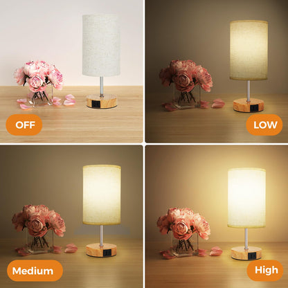 Suright Touch Control Bedside Lamps, 3-Way Dimmable Table Lamp with USB A+C Charging Ports, Touch Lamps Bedside with Linen Fabric Shade, Small Table Lamp for Bedroom Living Room (LED Bulb Included)