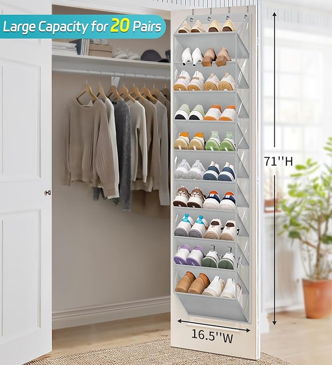 AOODA 10 Tier Clear Over the Door Shoe Organizer Storage, Deep Pockets Large