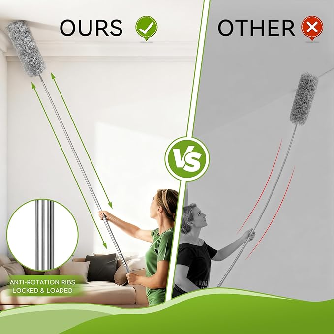 11-in-1 100-Inch Extendable Duster Kit – Reusable Blue Fan Duster, Cobweb Brush