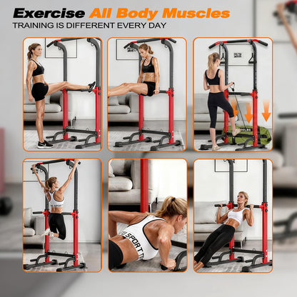 Trlakepreble Power Tower Pull Up Bar,Pull-Up Rack Dip Station,Height Adjustable Multi-functional Home Strength Training Gym Equipment, Save Space,People Below 6 feet