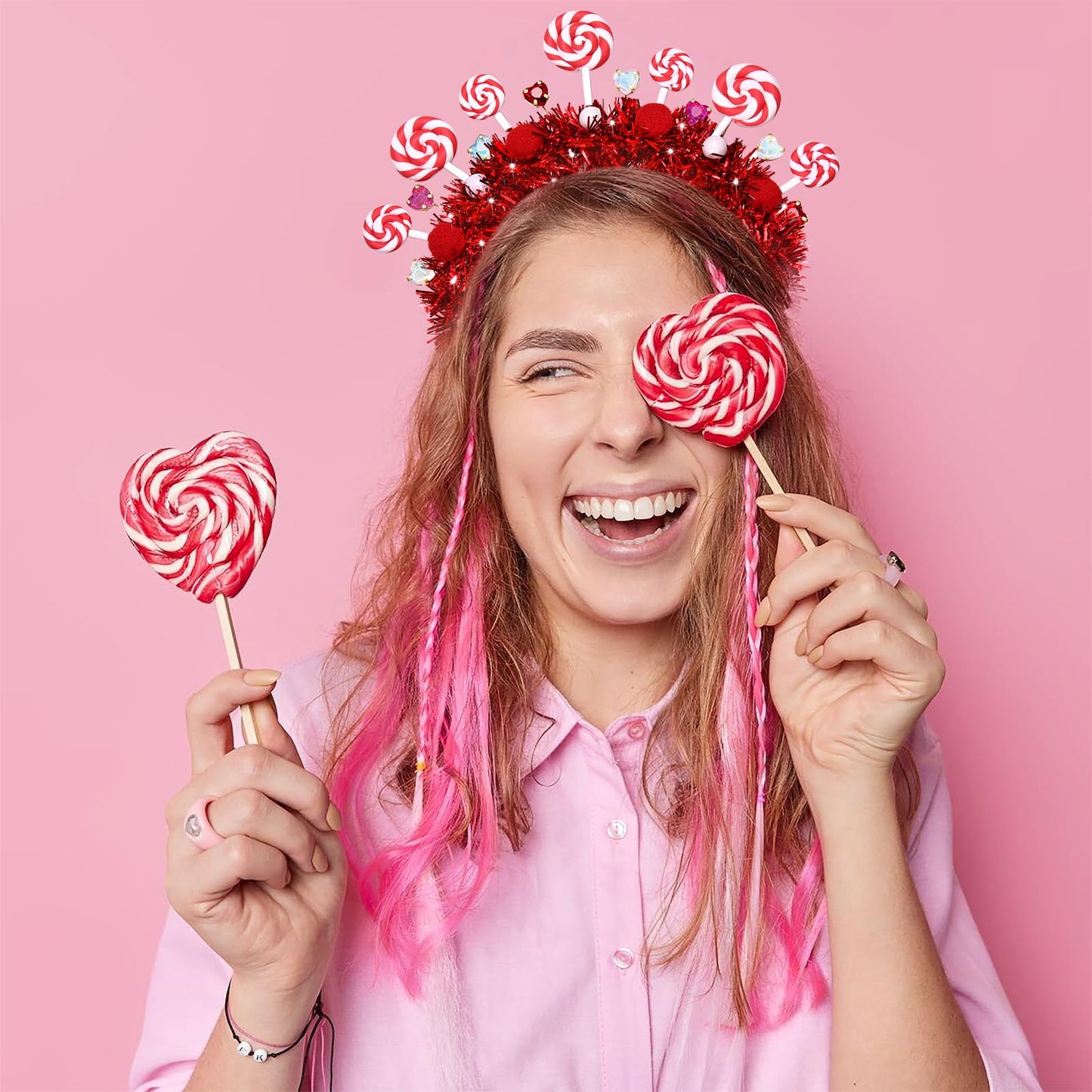 NVENF Candy Headband for Women Red Pink Candy Cane Christmas Headbands Kawaii Lollipop Headbands Candy Themed Party Favors Halloween Costume Holiday Christmas Outfits Birthday Gifts (Pattern C)