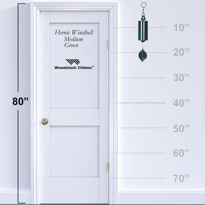 Woodstock Chimes Heroic Windbell Wind Chime for Outside 24" Medium Green,Deep Tone Sound, Outdoor Decor for Patio, Porch, Garden HWMG