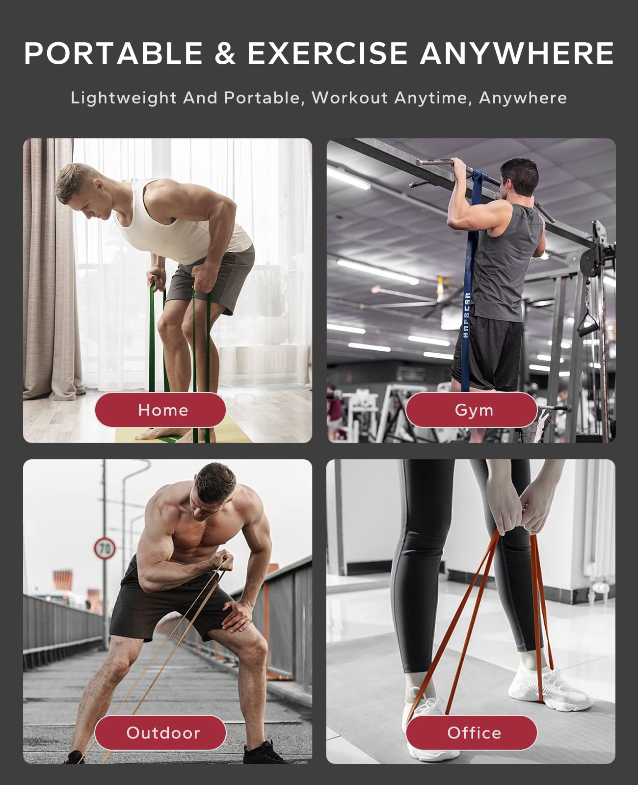 HAPBEAR Pull Up Assistance Bands Set of 5 - Resistance Bands for Working Out, Stretching, Physical Therapy, Muscle Training