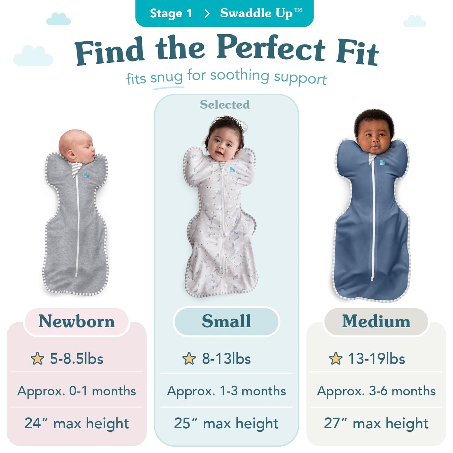 Love To Dream Swaddle Up, Small 3.5-6 kg, White Dreamer, Snug Fit Supports Good Sleep, 2.5 Tog Suitable for Cooler (16-20°C) Temperature, Machine Washable & Double Zip for Easy Nappy Change