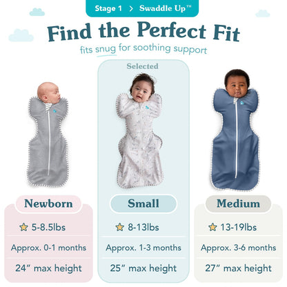 Love To Dream Swaddle Up, Small 3.5-6 kg, White Dreamer, Snug Fit Supports Good Sleep, 2.5 Tog Suitable for Cooler (16-20°C) Temperature, Machine Washable & Double Zip for Easy Nappy Change