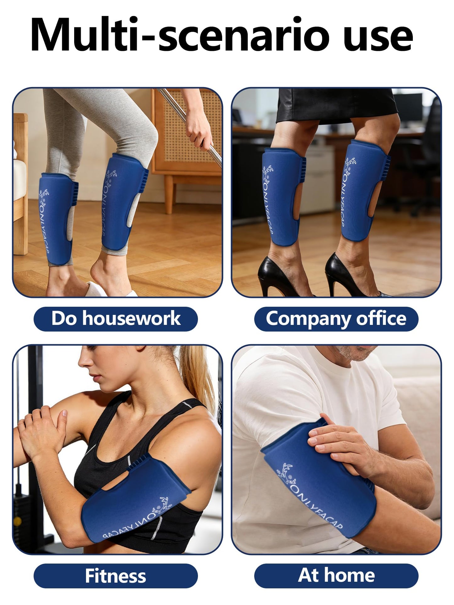 Shin Splint Relief Ice Pack Wraps 2 Pack, Reusable Gel Compression Sleeves with Adjustable Straps for Knee, Ankle, Calf, Elbow Pain Relief & Swelling Reduction