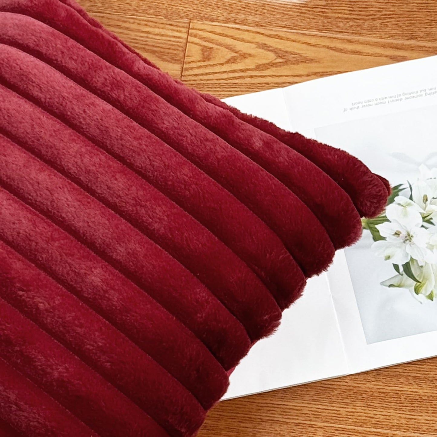 18x18 Throw Pillow Covers Set of 2, Decorative Faux Fur Covers for Bed, Couch Soft Fluffy Pillow Cover with Velvet Back for Living Room, Neutral Home Décor Accent for Sofa - Wine Red