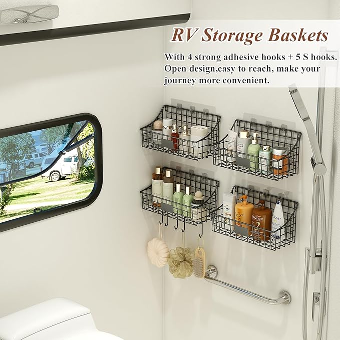 Hanging Wall Wire Basket-4Pack, Large Metal Organizer Baskets & Bathroom Shower
