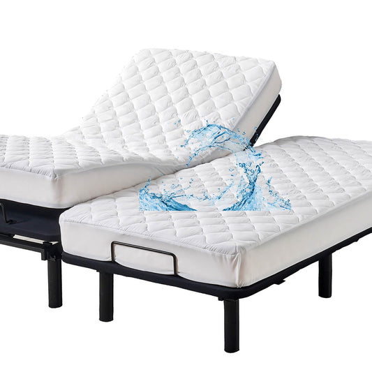 Waterproof Quilted Split King Mattress Protector Pad for Adjustable Bed Noiseless Fitted Mattress Cover Soft Padded Topper with Up to 16 Deep Pocket