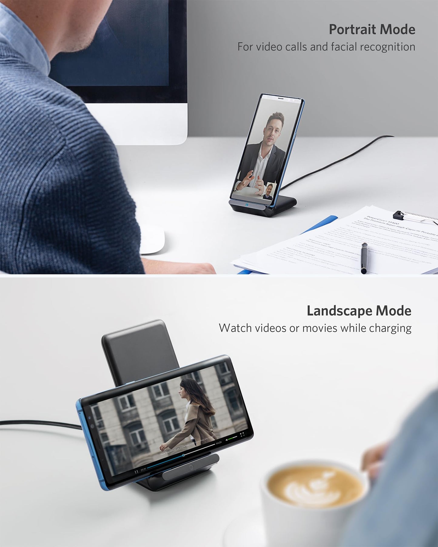 Anker Wireless Charger, PowerWave Stand, Qi-Certified for iPhone 17/16/15/14/13/12 Series, SE, 11, 11 Pro, 11 Pro Max, XR, Xs Max, 10W Fast-Charging Galaxy S20 S10 S9 S8, Note 10 (No AC Adapter)