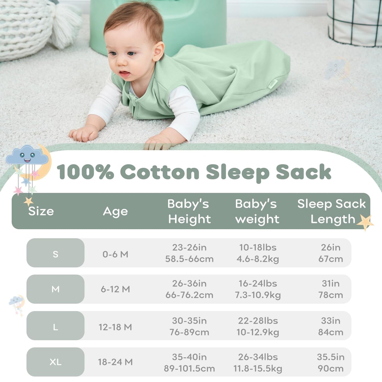 Yoofoss Baby Sleeping Bag 0.5 Tog - 6-12 Months 2 Pack Summer Sleeping Bag Baby 100% Organic Cotton Sleep Sack for Newbron Infant Toddler