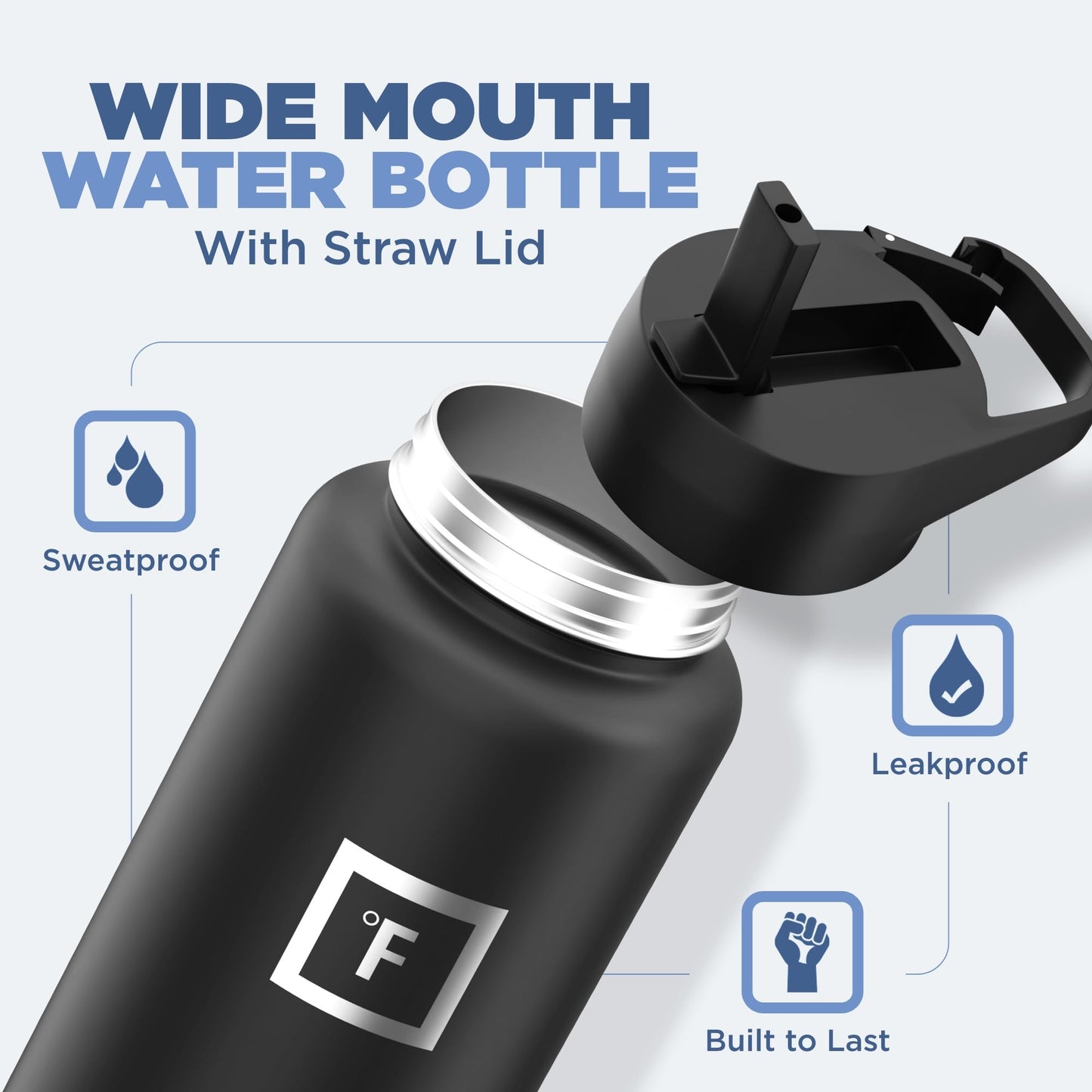Insulated Water Bottle with Straw - 650/950/1200/1800 ml - Leakproof Double-Walled Stainless Steel Metal Drink Flask BPA-Free - Sports Travel Gym Camping Hiking Kids